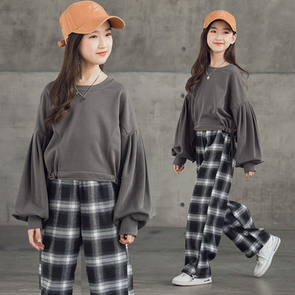 Set pantalone scozzese e maglia per bambina e ragazza in stile koreano adhd aspie shop asperger