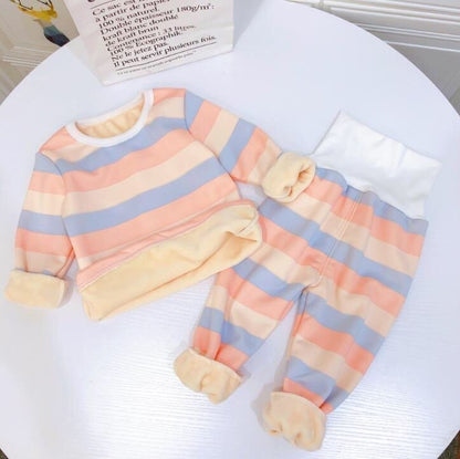 Thermal winter underwear pajamas two-piece set, high-waisted shirt and trousers for babies and children