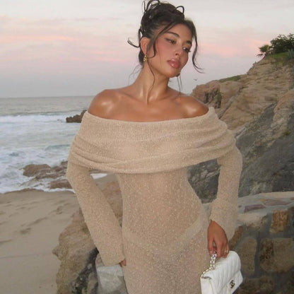 Women's Summer Sensual Knitted Long Sleeve Maxi Dress