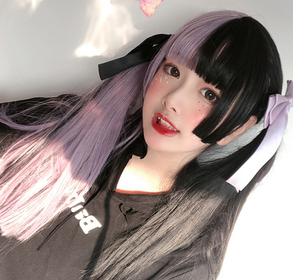 Parrucca Gothic Lolita bicolor nero e viola adhd aspie shop neurodivergenti neurodivergenza ADHD autism dyspraxia dyslexia spectrum neurodiversity neurodiverse conditions Tourette down dyscalculia Irlen