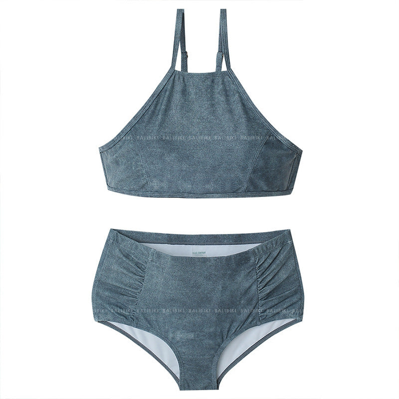 Bikini costume da bagno a vita alta effetto jeans in stile coreano aspie shop neurodivergenti neurodivergenza ADHD autism dyspraxia dyslexia spectrum neurodiversity neurodiverse conditions Tourette down dyscalculia Irlen autisme dyspraxie spectre dyslexie neurodiversité affections dyscalculie neurodivergents syndrome Asperger