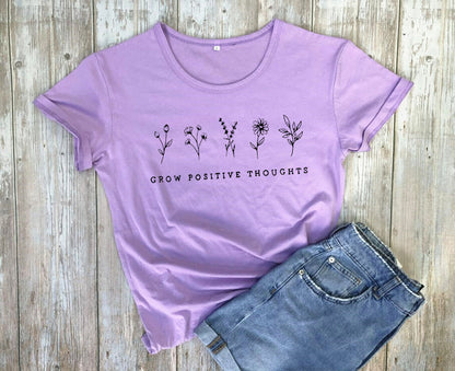 T-shirt da donna Grow Positive thoughts in stile coreano aspie shop neurodivergenti neurodivergenza ADHD autism dyspraxia dyslexia spectrum neurodiversity neurodiverse conditions Tourette down dyscalculia Irlen autisme dyspraxie spectre dyslexie neurodiversité affections dyscalculie neurodivergents syndrome Asperger