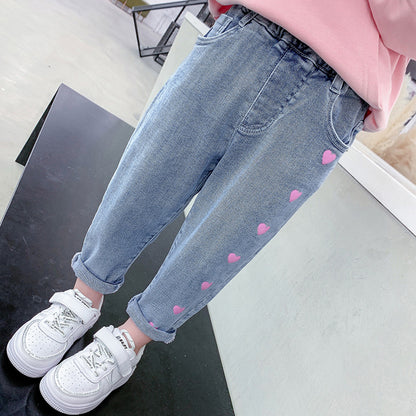 Jeans stretch cuori per bambine in stile street fashion adhd aspie shop asperger autismo dsa