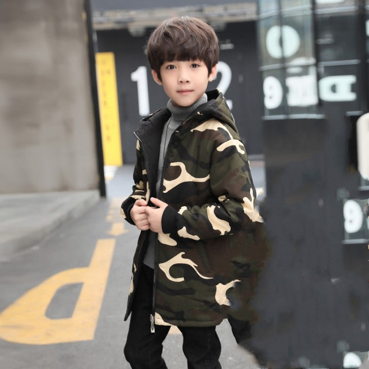 Giacca a vento lungo imbottito reversibile camouflage e nero per bambini e ragazzi in stile koreano adhd aspie shop asperger autismo dsa