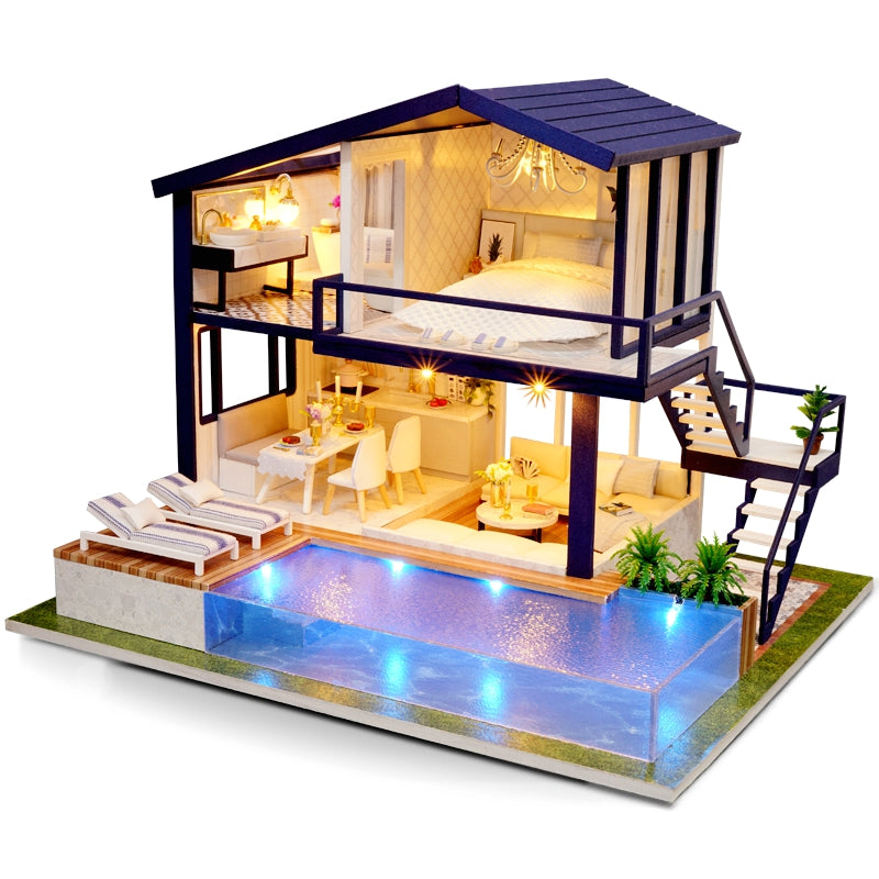 Casa in miniatura fai da te 3D casa delle bambole villa con piscina adhd aspie shop asperger autismo hobby