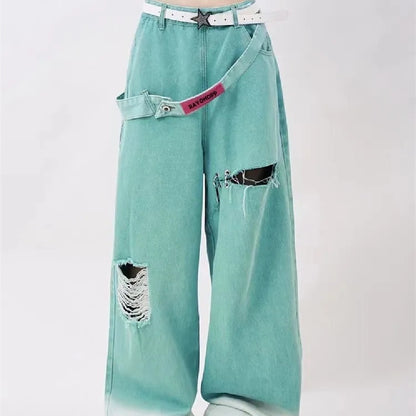 Jeans strappati colore acquamarina in stile americano aspie shop asperger autismo spettro adhd