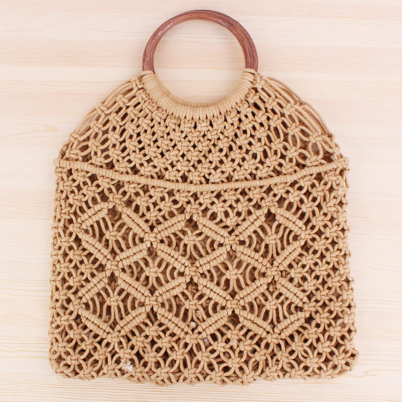 Borsa chic macramè con corda di cotone e anello in legno rattan aspie shop neurodivergenti neurodivergenza ADHD autism dyspraxia dyslexia spectrum neurodiversity neurodiverse conditions Tourette down dyscalculia Irlen autisme dyspraxie spectre dyslexie neurodiversité affections dyscalculie neurodivergents syndrome Asperger moda donna uomo bambino abbigliamento accessori mode femmes hommes enfants vêtements accessoires fashion women men children clothing accessories