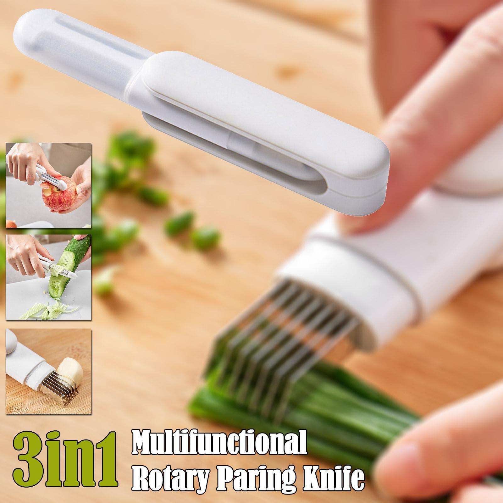 Coltello 3 in 1 multifunzionale 360° in acciaio per grattuggiare, sbucciare e tagliare - Aspie Shop