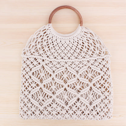 Borsa chic macramè con corda di cotone e anello in legno rattan aspie shop neurodivergenti neurodivergenza ADHD autism dyspraxia dyslexia spectrum neurodiversity neurodiverse conditions Tourette down dyscalculia Irlen autisme dyspraxie spectre dyslexie neurodiversité affections dyscalculie neurodivergents syndrome Asperger moda donna uomo bambino abbigliamento accessori mode femmes hommes enfants vêtements accessoires fashion women men children clothing accessories