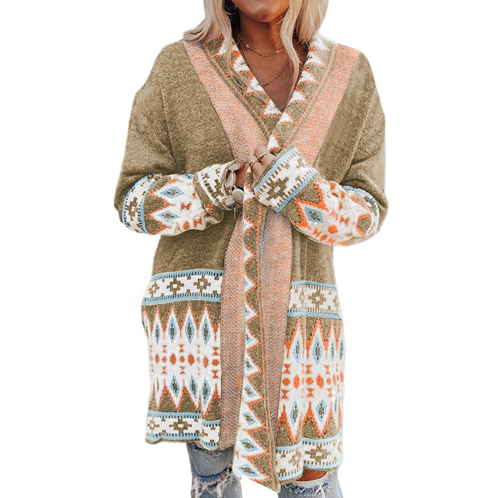 Cappotto maglione pattern azteco media lunghezza da donna - Aspie Shop