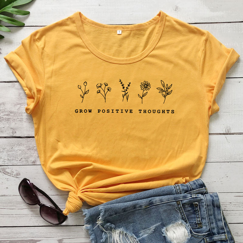 T-shirt da donna Grow Positive thoughts in stile coreano aspie shop neurodivergenti neurodivergenza ADHD autism dyspraxia dyslexia spectrum neurodiversity neurodiverse conditions Tourette down dyscalculia Irlen autisme dyspraxie spectre dyslexie neurodiversité affections dyscalculie neurodivergents syndrome Asperger