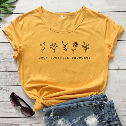 T-shirt da donna Grow Positive thoughts in stile coreano aspie shop neurodivergenti neurodivergenza ADHD autism dyspraxia dyslexia spectrum neurodiversity neurodiverse conditions Tourette down dyscalculia Irlen autisme dyspraxie spectre dyslexie neurodiversité affections dyscalculie neurodivergents syndrome Asperger