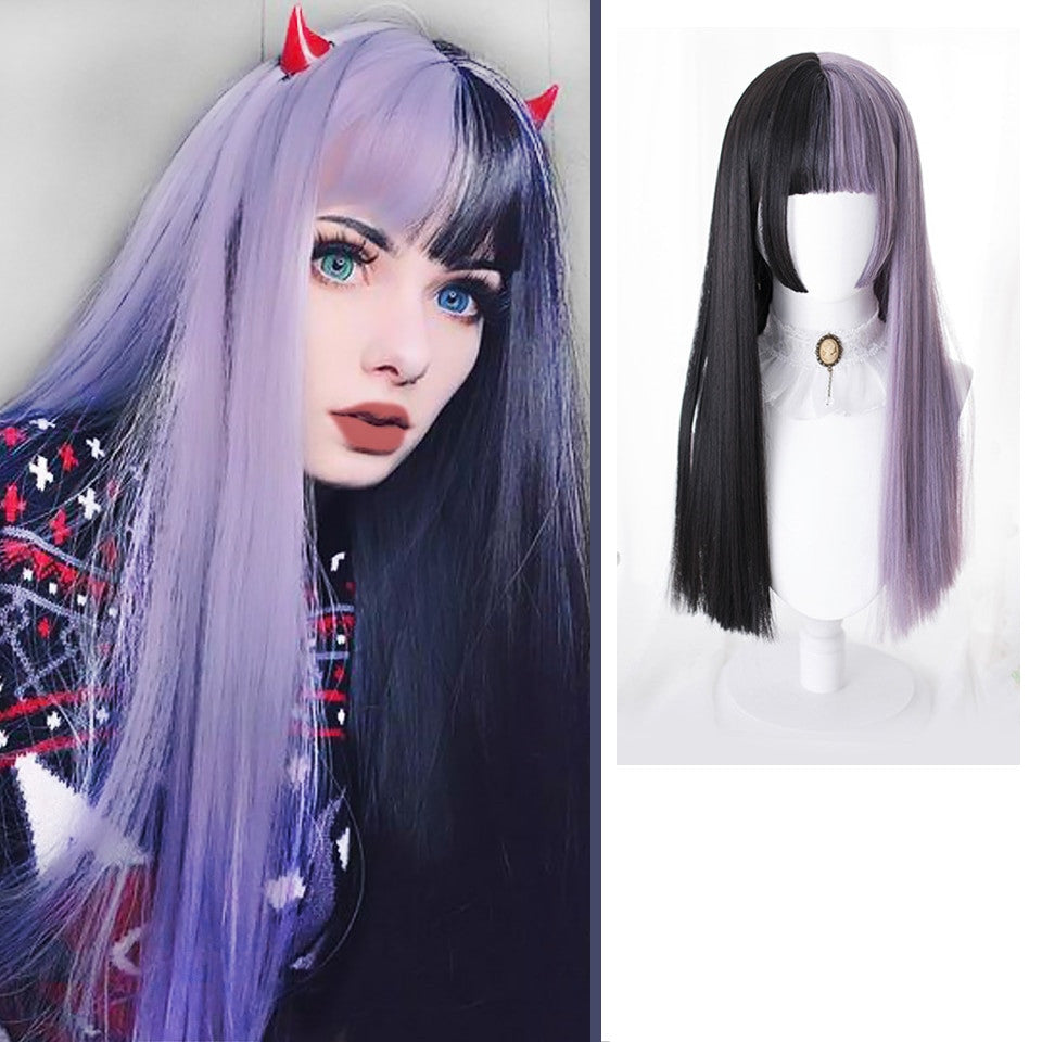 Parrucca Gothic Lolita bicolor nero e viola adhd aspie shop neurodivergenti neurodivergenza ADHD autism dyspraxia dyslexia spectrum neurodiversity neurodiverse conditions Tourette down dyscalculia Irlen