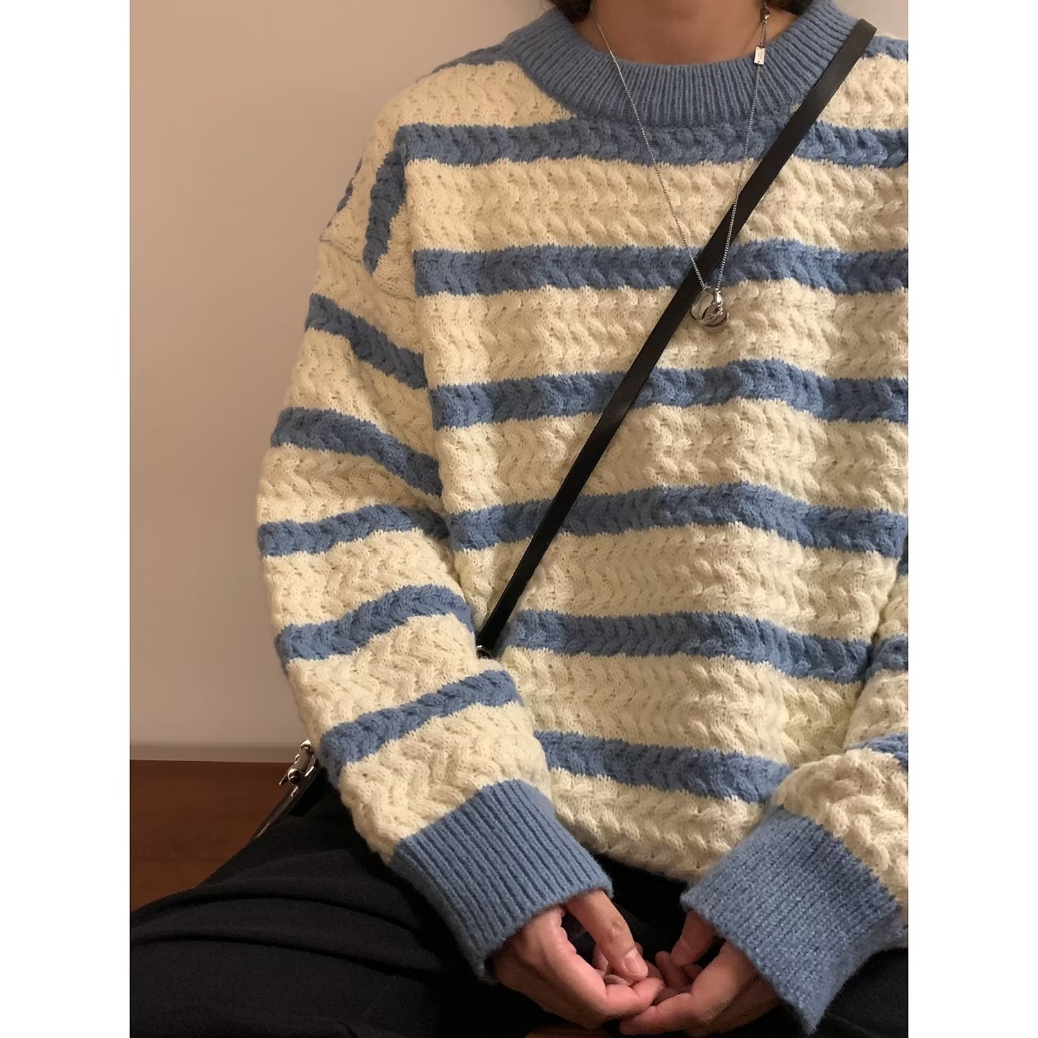 Maglione girocollo stripe design a strisce in stile harajuku adhd aspie shop asperger autismo