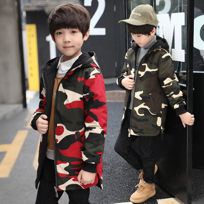 Giacca a vento lungo imbottito reversibile camouflage e nero per bambini e ragazzi in stile koreano adhd aspie shop asperger autismo dsa