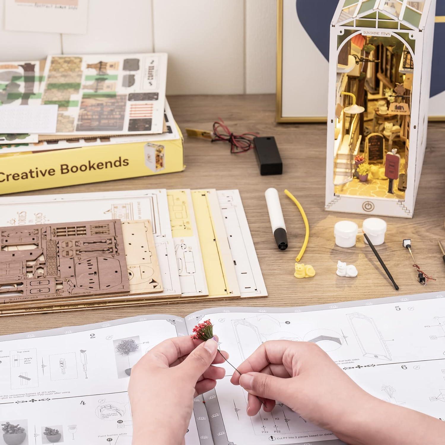 Puzzle 3D quattro storie a forma di libro in miniatura in legno fai da te - Aspie Shop