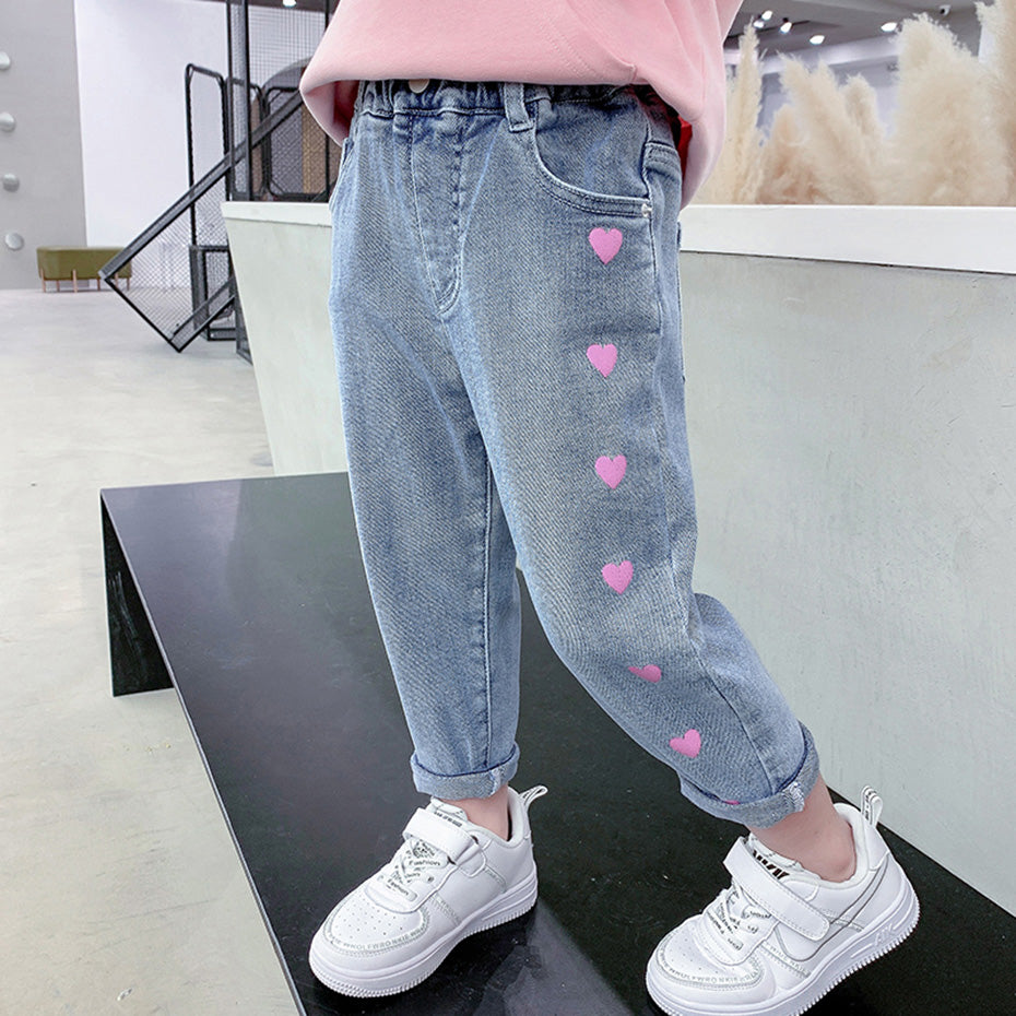 Jeans stretch cuori per bambine in stile street fashion adhd aspie shop asperger autismo dsa