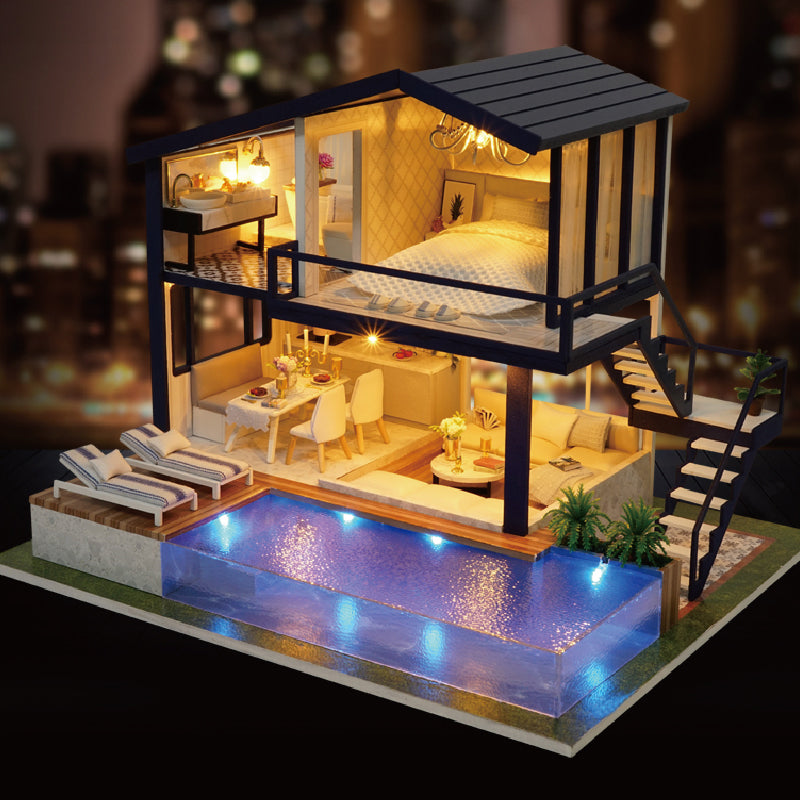 Casa in miniatura fai da te 3D casa delle bambole villa con piscina adhd aspie shop asperger autismo hobby