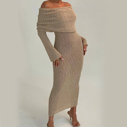 Women's Summer Sensual Knitted Long Sleeve Maxi Dress