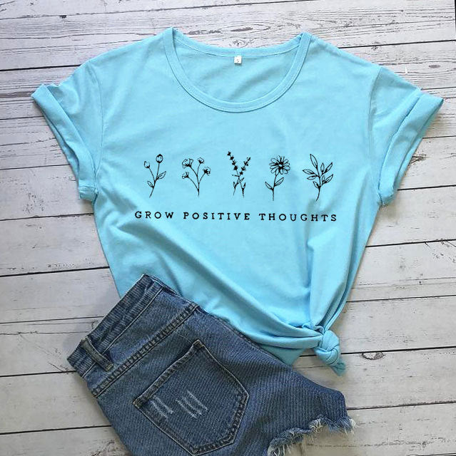 T-shirt da donna Grow Positive thoughts in stile coreano aspie shop neurodivergenti neurodivergenza ADHD autism dyspraxia dyslexia spectrum neurodiversity neurodiverse conditions Tourette down dyscalculia Irlen autisme dyspraxie spectre dyslexie neurodiversité affections dyscalculie neurodivergents syndrome Asperger