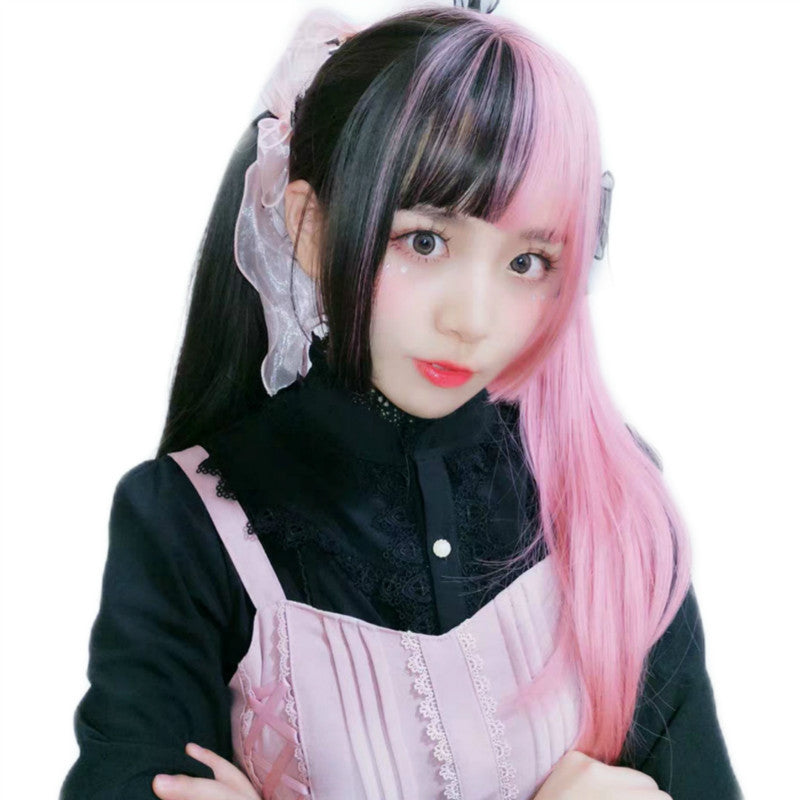 Parrucca cosplay anime capelli lunghi lisci femminili bicolore in stile koreano adhd aspie shop per neurodivergenti autistici dislessici