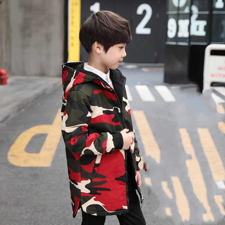 Giacca a vento lungo imbottito reversibile camouflage e nero per bambini e ragazzi in stile koreano adhd aspie shop asperger autismo dsa