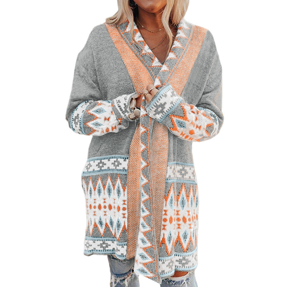 Cappotto maglione pattern azteco media lunghezza da donna - Aspie Shop