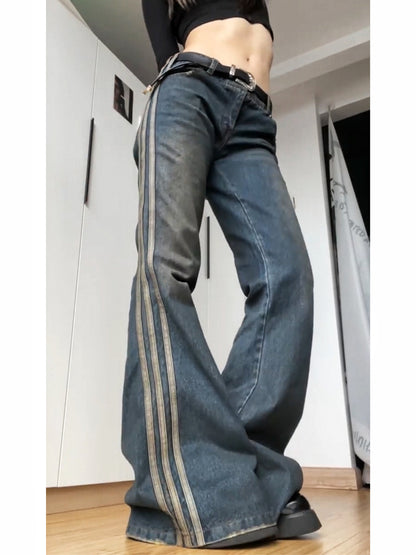 Jeans donna high street slim flared a zampa con righe laterali in stile vintage - Aspie Shop