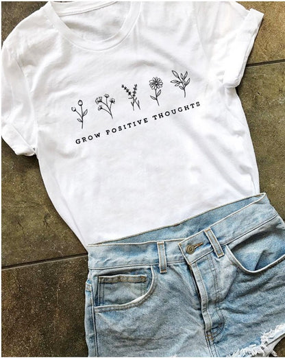 T-shirt da donna Grow Positive thoughts in stile coreano aspie shop neurodivergenti neurodivergenza ADHD autism dyspraxia dyslexia spectrum neurodiversity neurodiverse conditions Tourette down dyscalculia Irlen autisme dyspraxie spectre dyslexie neurodiversité affections dyscalculie neurodivergents syndrome Asperger