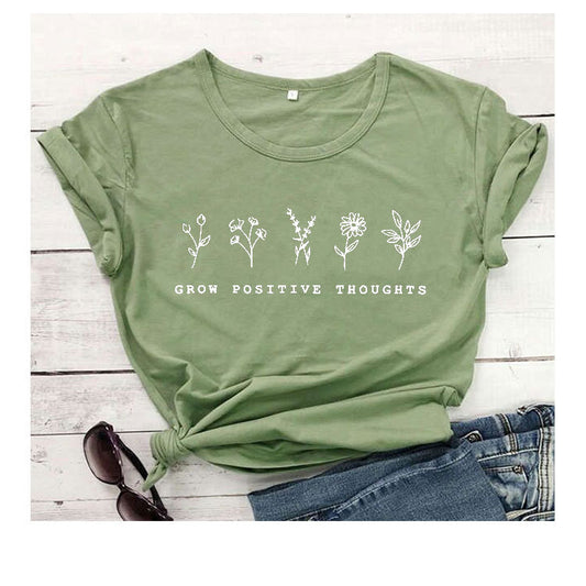 T-shirt da donna Grow Positive thoughts in stile coreano aspie shop neurodivergenti neurodivergenza ADHD autism dyspraxia dyslexia spectrum neurodiversity neurodiverse conditions Tourette down dyscalculia Irlen autisme dyspraxie spectre dyslexie neurodiversité affections dyscalculie neurodivergents syndrome Asperger