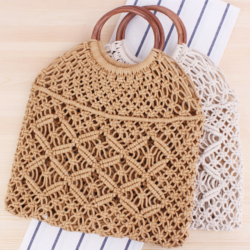 Borsa chic macramè con corda di cotone e anello in legno rattan aspie shop neurodivergenti neurodivergenza ADHD autism dyspraxia dyslexia spectrum neurodiversity neurodiverse conditions Tourette down dyscalculia Irlen autisme dyspraxie spectre dyslexie neurodiversité affections dyscalculie neurodivergents syndrome Asperger moda donna uomo bambino abbigliamento accessori mode femmes hommes enfants vêtements accessoires fashion women men children clothing accessories