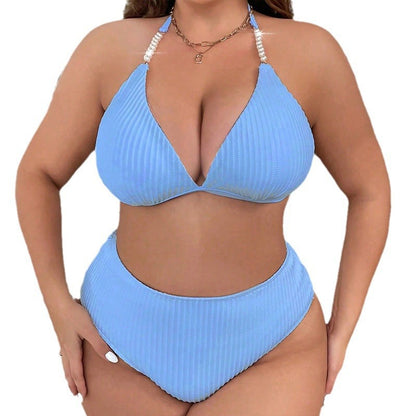 Bikini triangolo costume da bagno con allacciatura al collo e perline da donna - Aspie Shop