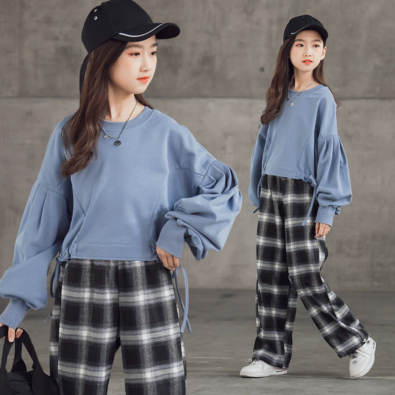 Set pantalone scozzese e maglia per bambina e ragazza in stile koreano adhd aspie shop asperger