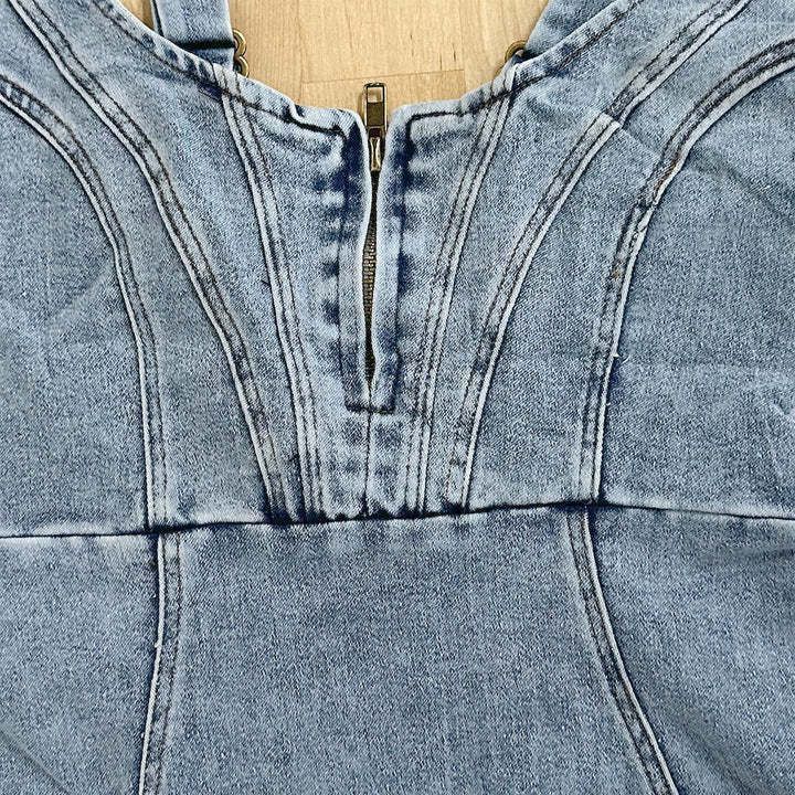 Abito casual aderente in denim con scollo a U e gonna longuette da donna - Aspie Shop