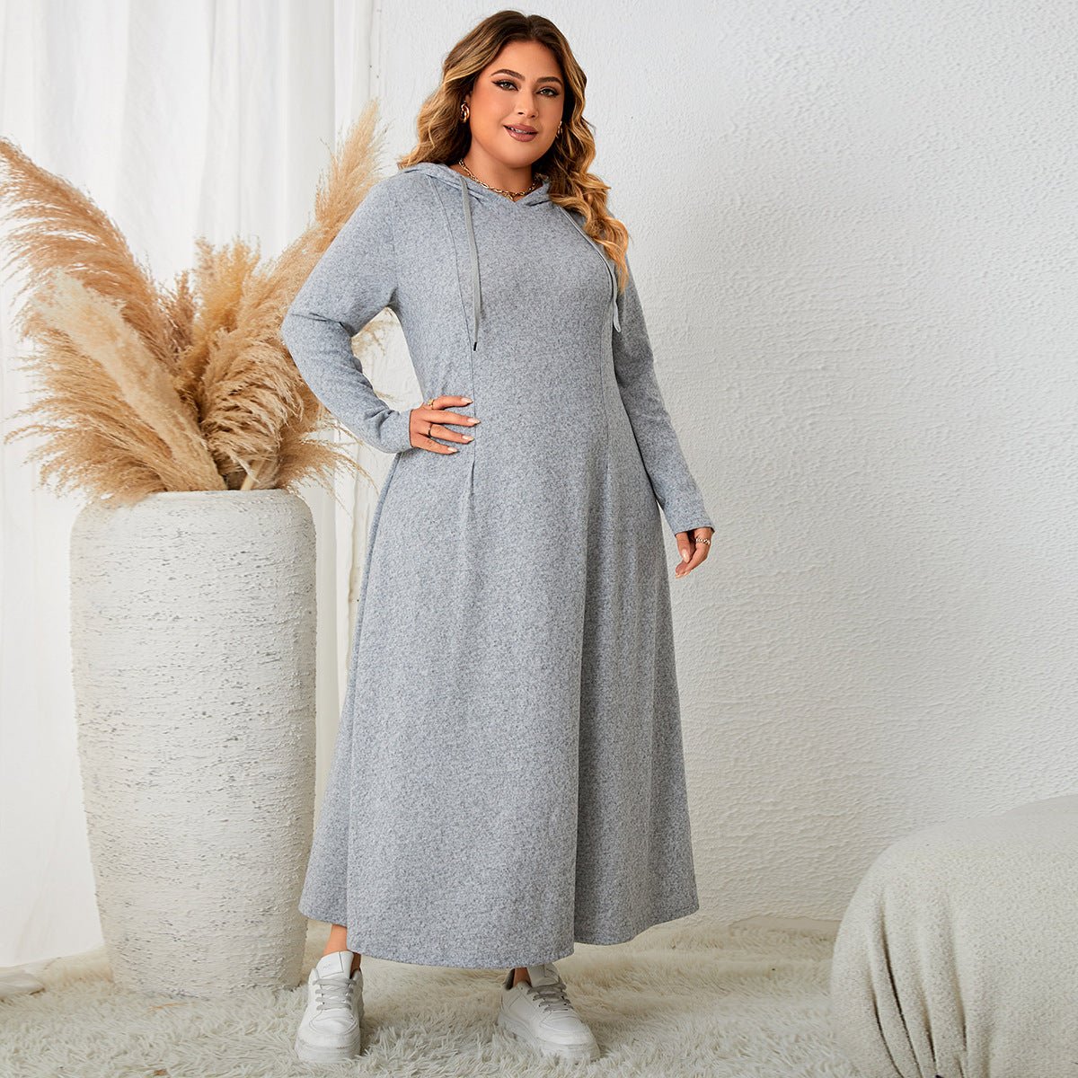 Abito con gonna a trapezio casual con cappuccio taglie plus size - Aspie Shop