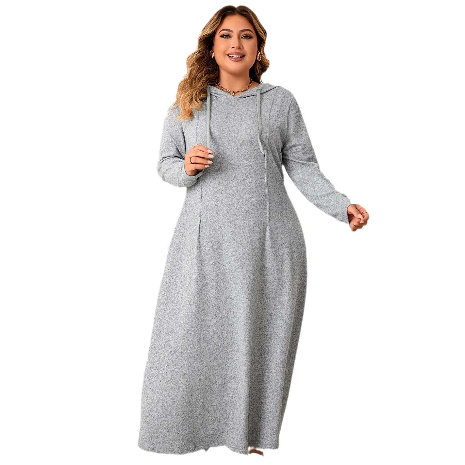 Abito con gonna a trapezio casual con cappuccio taglie plus size - Aspie Shop