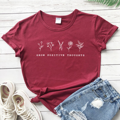 T-shirt da donna Grow Positive thoughts in stile coreano aspie shop neurodivergenti neurodivergenza ADHD autism dyspraxia dyslexia spectrum neurodiversity neurodiverse conditions Tourette down dyscalculia Irlen autisme dyspraxie spectre dyslexie neurodiversité affections dyscalculie neurodivergents syndrome Asperger