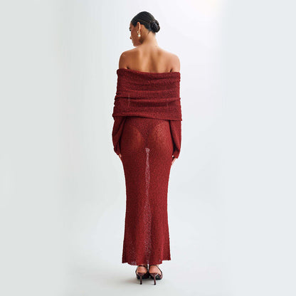 Women's Summer Sensual Knitted Long Sleeve Maxi Dress