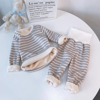 Thermo-Winterunterwäsche-Pyjama-Set bestehend aus zwei Teilen mit hoch tailliertem Hemd und Hose für Babys und Kinder