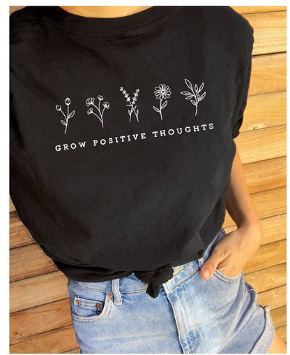 T-shirt da donna Grow Positive thoughts in stile coreano aspie shop neurodivergenti neurodivergenza ADHD autism dyspraxia dyslexia spectrum neurodiversity neurodiverse conditions Tourette down dyscalculia Irlen autisme dyspraxie spectre dyslexie neurodiversité affections dyscalculie neurodivergents syndrome Asperger