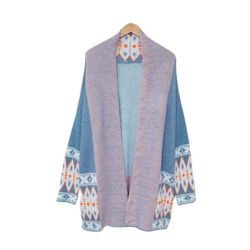 Cappotto maglione pattern azteco media lunghezza da donna - Aspie Shop