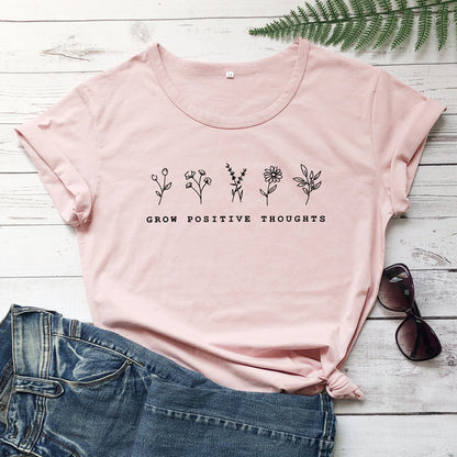 T-shirt da donna Grow Positive thoughts in stile coreano aspie shop neurodivergenti neurodivergenza ADHD autism dyspraxia dyslexia spectrum neurodiversity neurodiverse conditions Tourette down dyscalculia Irlen autisme dyspraxie spectre dyslexie neurodiversité affections dyscalculie neurodivergents syndrome Asperger