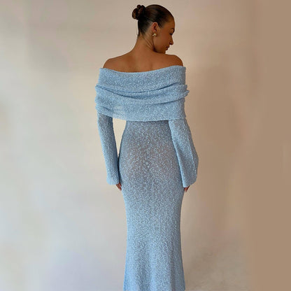 Women's Summer Sensual Knitted Long Sleeve Maxi Dress