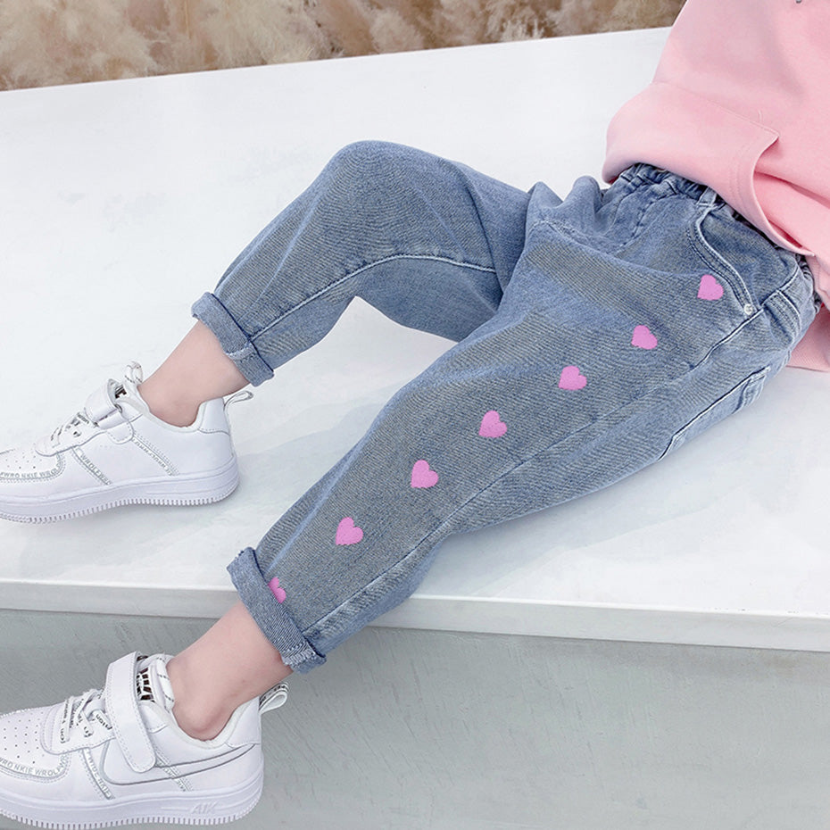 Jeans stretch cuori per bambine in stile street fashion adhd aspie shop asperger autismo dsa