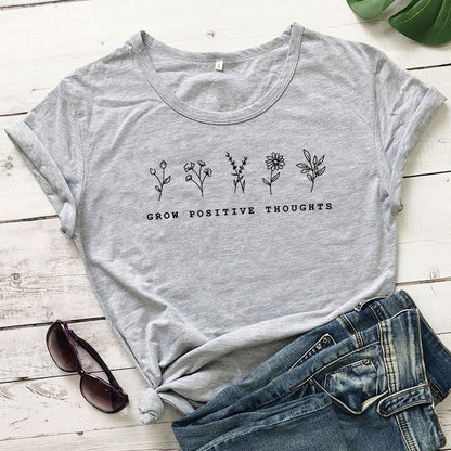 T-shirt da donna Grow Positive thoughts in stile coreano aspie shop neurodivergenti neurodivergenza ADHD autism dyspraxia dyslexia spectrum neurodiversity neurodiverse conditions Tourette down dyscalculia Irlen autisme dyspraxie spectre dyslexie neurodiversité affections dyscalculie neurodivergents syndrome Asperger