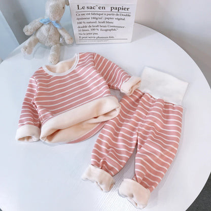 Thermo-Winterunterwäsche-Pyjama-Set bestehend aus zwei Teilen mit hoch tailliertem Hemd und Hose für Babys und Kinder