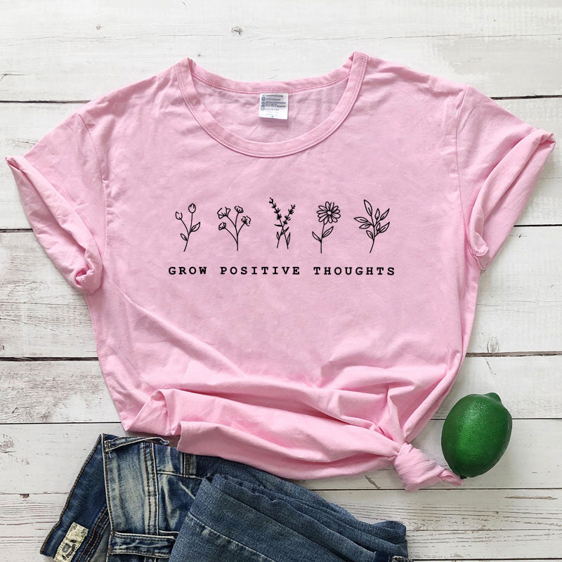 T-shirt da donna Grow Positive thoughts in stile coreano aspie shop neurodivergenti neurodivergenza ADHD autism dyspraxia dyslexia spectrum neurodiversity neurodiverse conditions Tourette down dyscalculia Irlen autisme dyspraxie spectre dyslexie neurodiversité affections dyscalculie neurodivergents syndrome Asperger