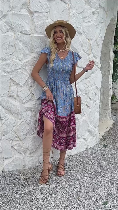 Abito boho chic con scollo a V e stampa floreale da donna aspie shop neurodivergenti neurodivergenza ADHD autism dyspraxia dyslexia spectrum neurodiversity neurodiverse conditions Tourette down dyscalculia Irlen autisme dyspraxie spectre dyslexie neurodiversité affections dyscalculie neurodivergents syndrome Asperger